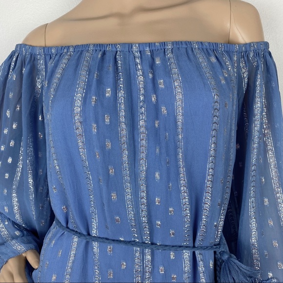 SAYLOR BLUE OFF-THE-SHOULDER ROMPER - Picture 3 of 8